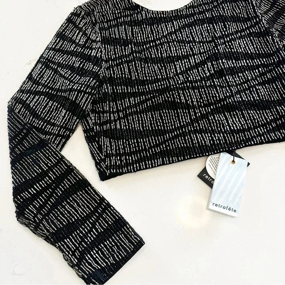 Retrofête Bryant Sequin Tiger Stripe Top | Black/Gunmetal | Large - Picture 6 of 10